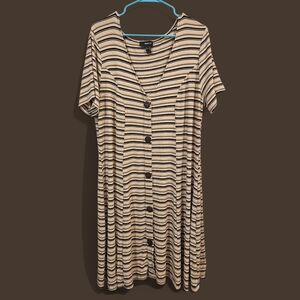 Forever 21+ Beige Ribbed Skater Dress with Black and Yellow Stripes